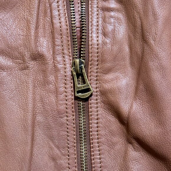 Cole Haan Men’s Tan Leather Moto Jacket Size L - Picture 5 of 9